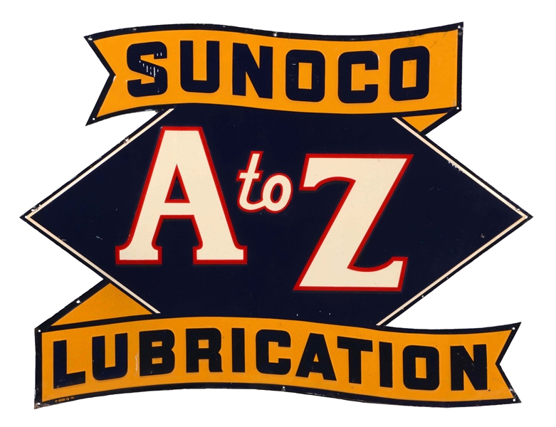 SUNOCO A TO Z LUBRICATION EMBOSSED TIN SIGN.