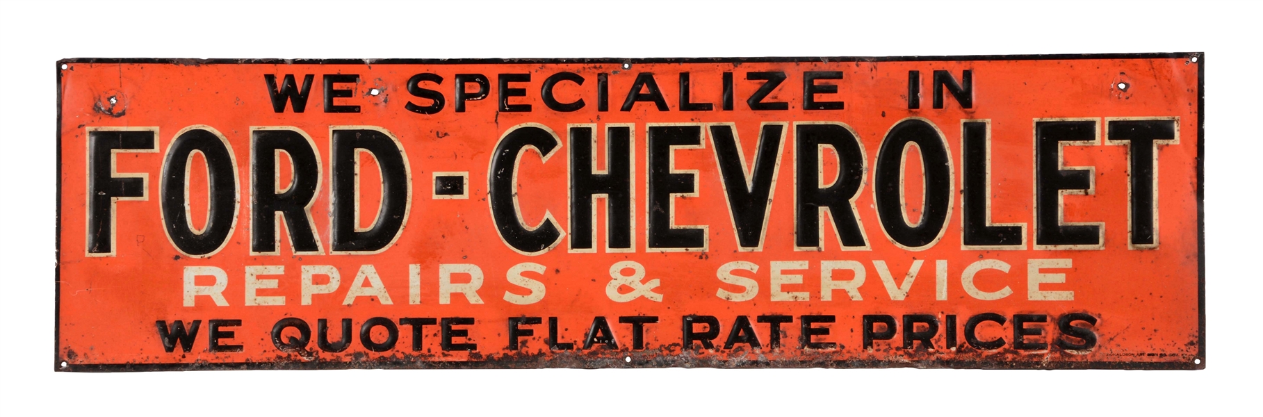WE SPECIALIZE IN FORD & CHEVORLET REPAIR & SERVICE EMBOSSED TIN SIGN