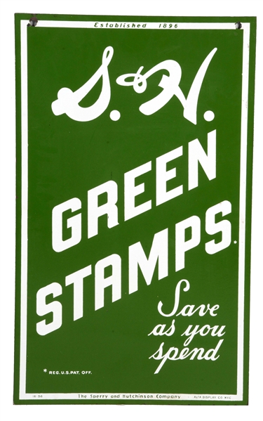 S & H GREEN STAMPS PORCELAIN SIGN.