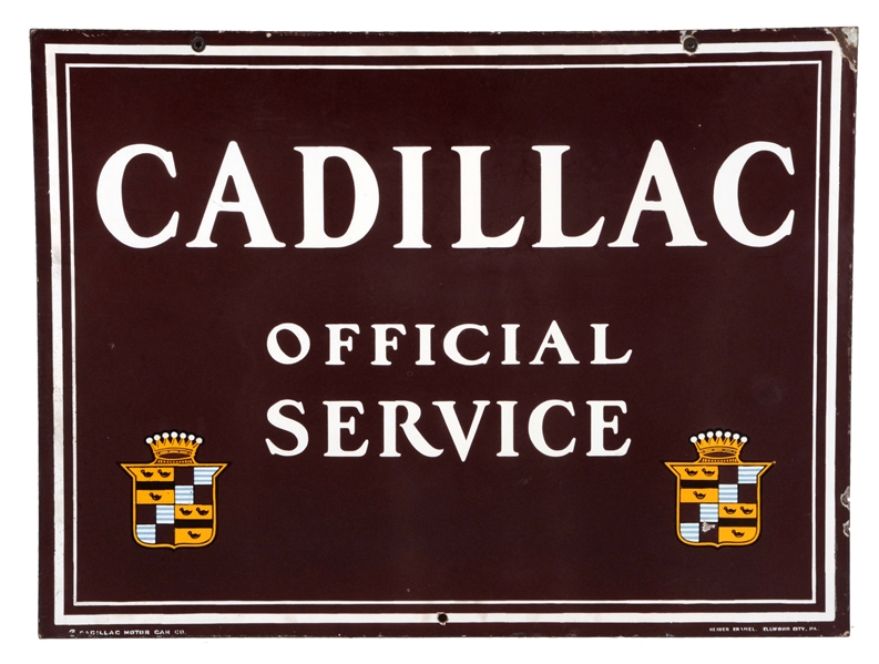 CADILLAC OFFICIAL SERVICE DEALERSHIP PORCELAIN SIGN.
