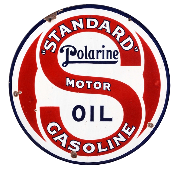 STANDARD GASOLINE & POLARINE MOTOR OIL PORCELAIN SIGN.