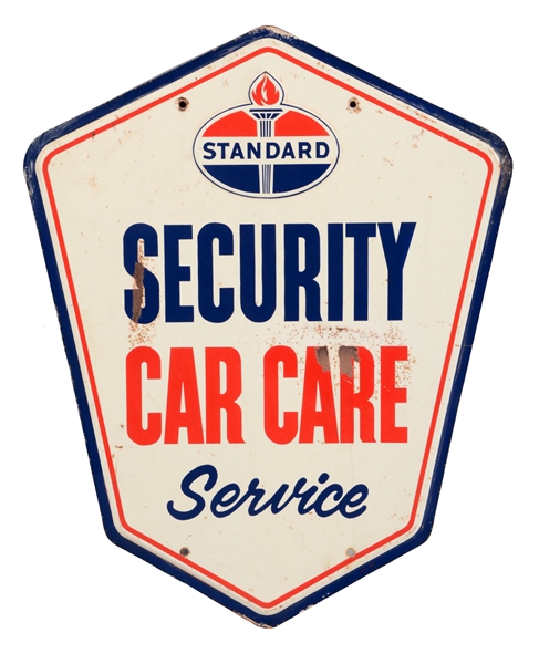 STANDARD SECURITY CAR CARE SERVICE EMBOSSED TIN SIGN.