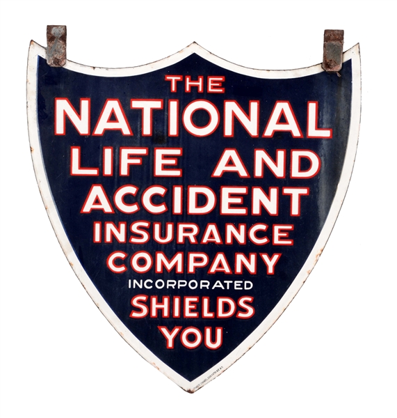 NATIONAL LIFE & ACCIDENT INSURANCE COMPANY PORCELAIN SHIELD SIGN.