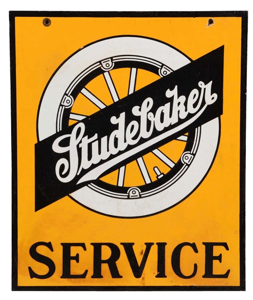 STUDEBAKER SERVICE PORCELAIN SIGN WITH WHEEL GRAPHIC.