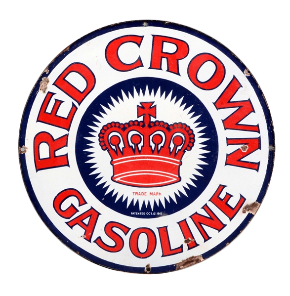 RED CROWN GASOLINE PORCELAIN SIGN WITH CROWN GRAPHIC.
