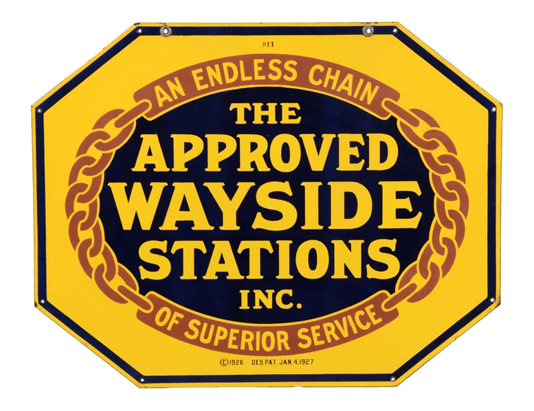 APPROVED WAYSIDE STATION PORCELAIN SERVICE STATION SIGN.