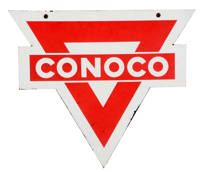 CONOCO GASOLINE PORCELAIN TRIANGLE SIGN.