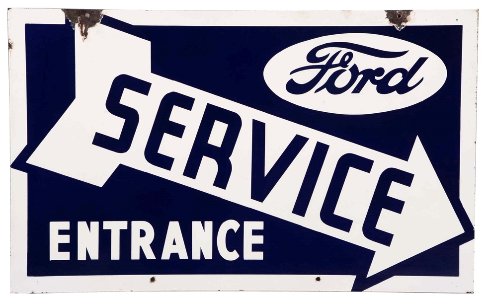 FORD SERVICE ENTRANCE PORCELAIN SIGN WITH ARROW & OVAL GRAPHIC.