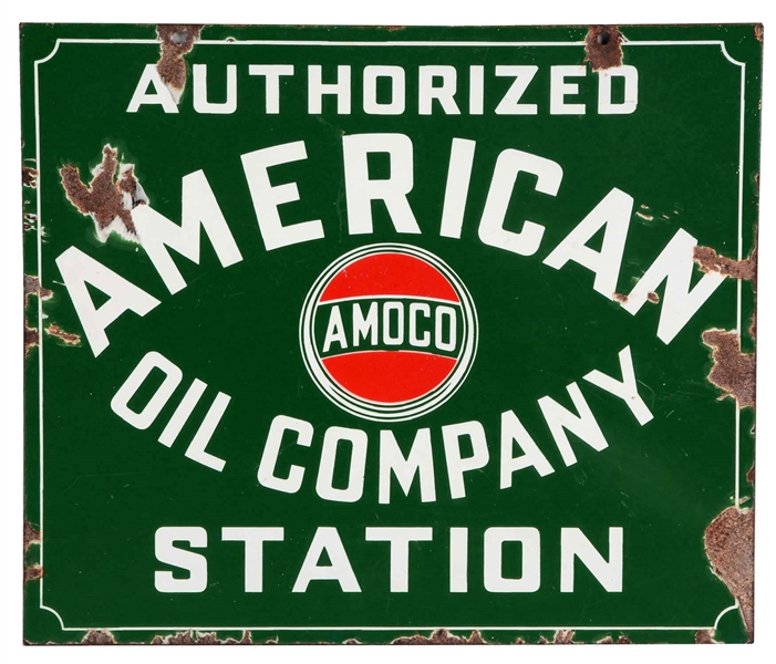 AMERICAN OIL COMPANY AUTHORIZED STATION PORCELAIN SIGN.
