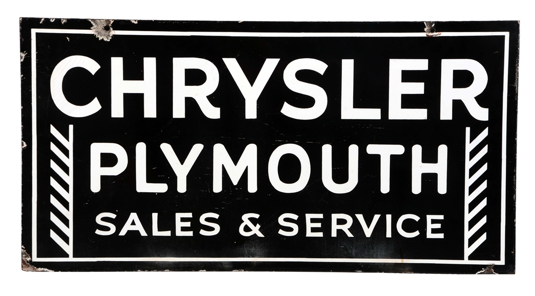 CHRYSLER PLYMOUTH SALES & SERVICE PORCELAIN SIGN.