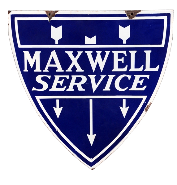 MAXWELL MOTORCARS SERVICE PORCELAIN SHIELD SIGN.