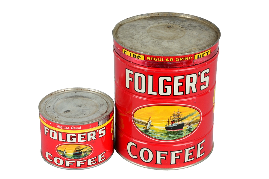 LOT OF 2: FOLGERS COFFEE REGULAR GRIND TINS.
