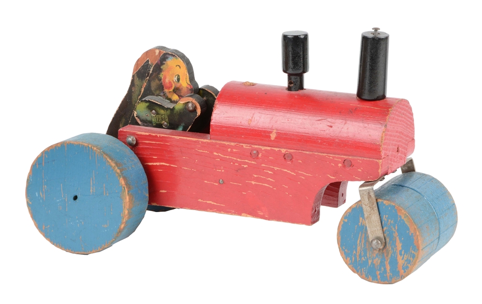 REAR FISHER PRICE PAPER ON WOOD NO. 152 BRUNO BEAR ROAD ROLLER.