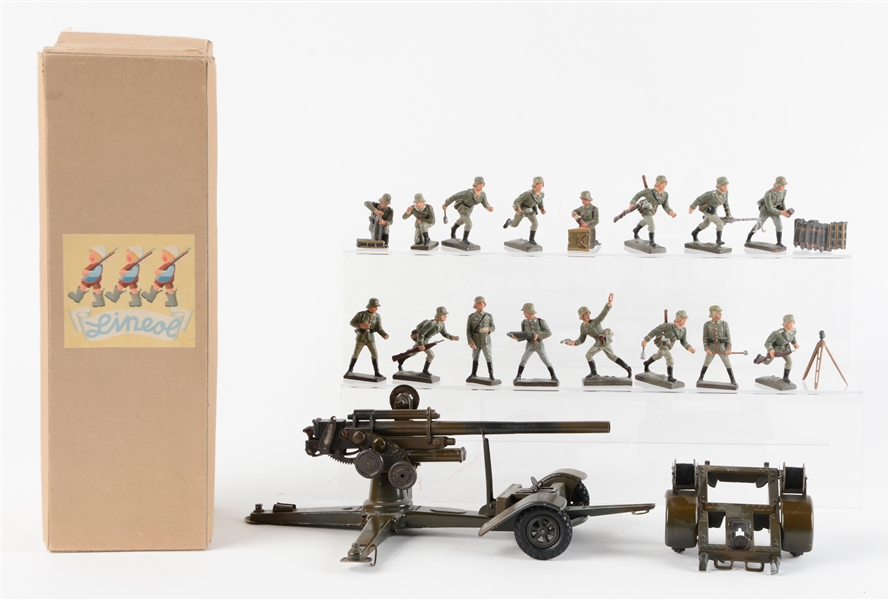 GERMAN LINEOL FIELD GUN & COMPOSITION SOLDIERS WITH ORIGINAL BOX.