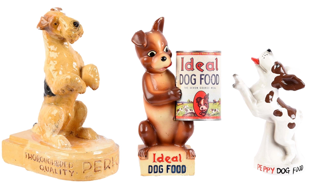LOT OF 3: DOG FOOD ADVERTISING FIGURES.