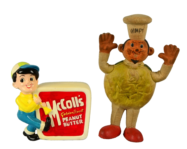 LOT OF 2: MCCOLLS PEANUT BUTTER AND WIMPY HAMBURGER ADVERTISING FIGURES.