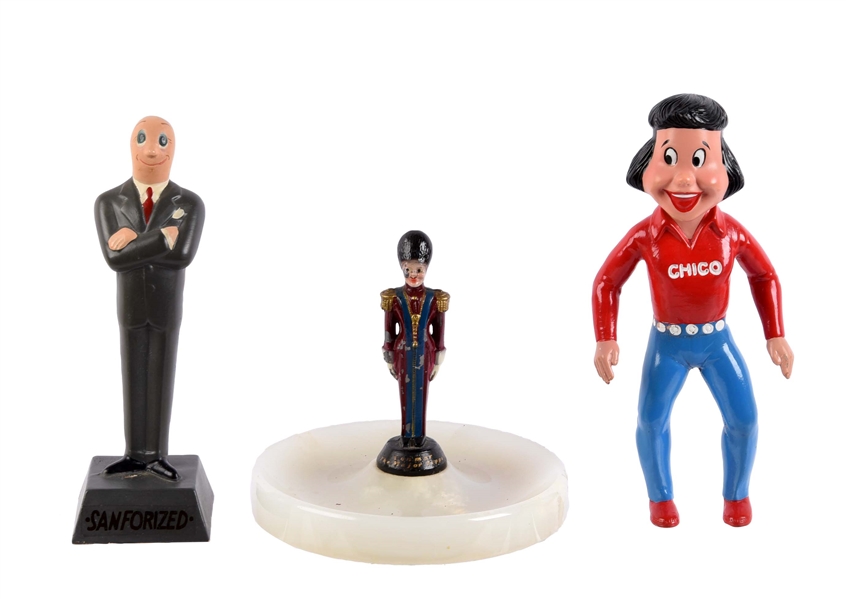 LOT OF 3: CHICO, SANFORIZED AND CONMAR ADVERTISING FIGURES.