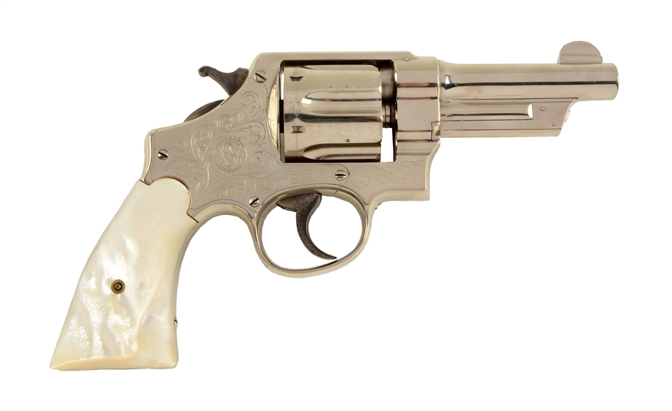 (C) ENGRAVED & PLATED S&W TRIPLE LOCK REVOLVER.