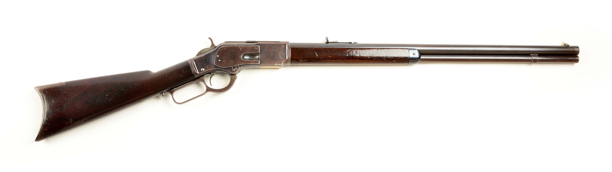 (A) EXTREMELY FINE WINCHESTER MODEL 1873 HEAVY BARREL LEVER ACTION RIFLE.