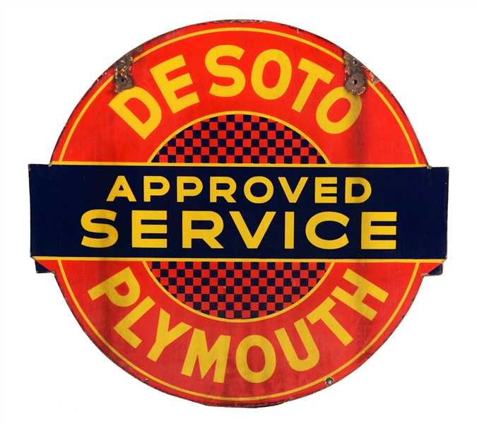 DESOTO & PLYMOUTH APPROVED SERVICE PORCELAIN SIGN.