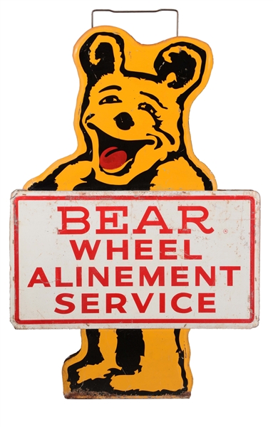 BEAR WHEEL ALIGNMENT SERVICE DIECUT TIN SIGN.