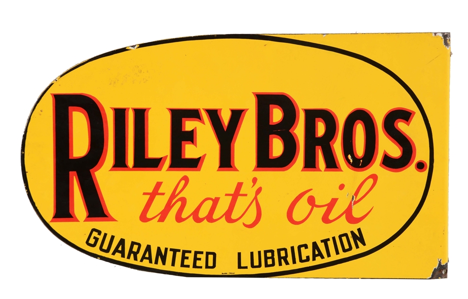 RILEY BROS MOTOR OIL PORCELAIN FLANGE SIGN.