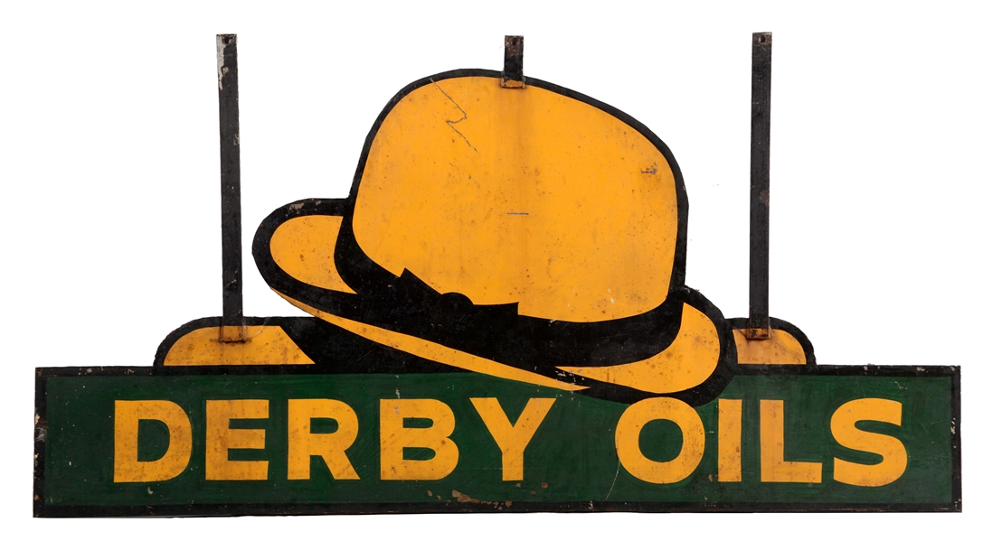 DERBY OILS DIECUT METAL SERVICE STATION SIGN.