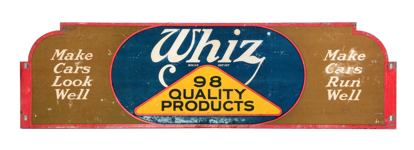 WHIZ QUALITY PRODUCTS TIN DISPLAY RACK TOPPER SIGN.
