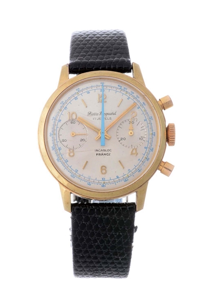 PIERRE FACQUARD FRANCE GOLD CAPPED CHRONOGRAPH WRISTWATCH.