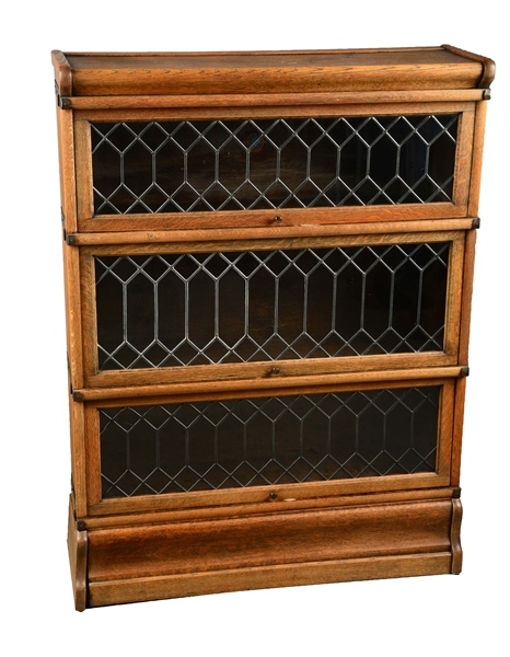 GLASS FRONT OAK BARRISTERS BOOKCASE. 