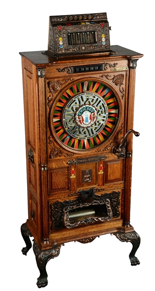 **5¢ MILLS TWO BITS CHICAGO MUSICAL UPRIGHT SLOT MACHINE.
