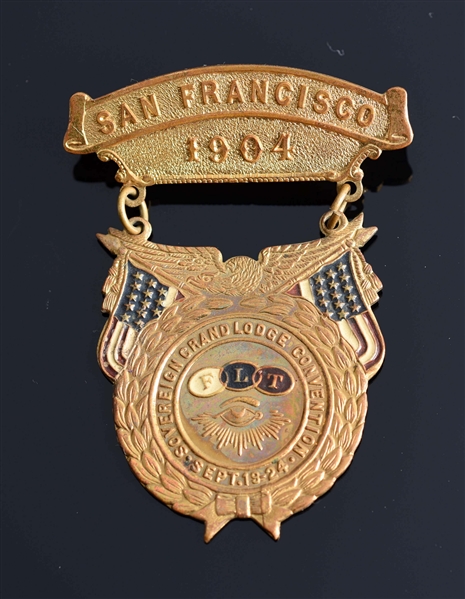 SAN FRANCISCO 1904 BRASS GRAND LODGE BADGE.