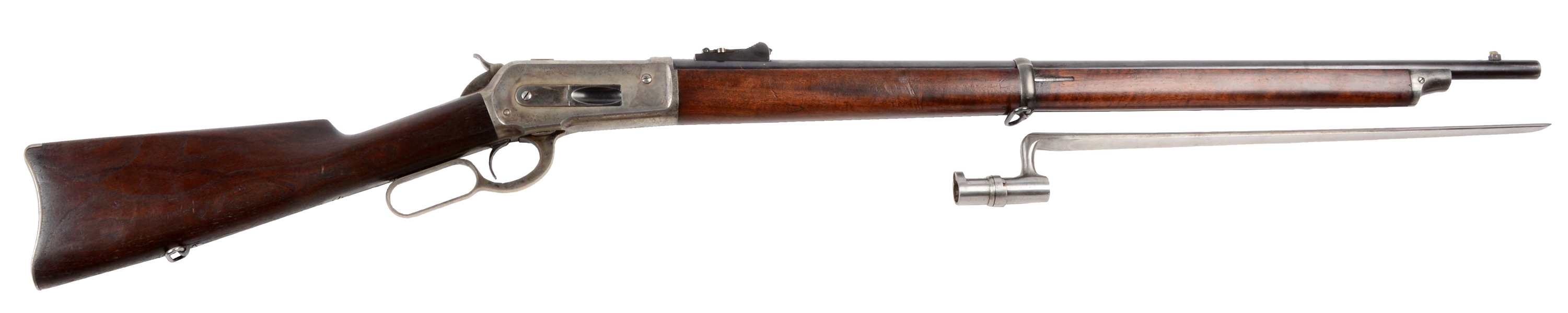 (A) RARE WINCHESTER MODEL 1886 LEVER ACTION MUSKET WITH BAYONET.