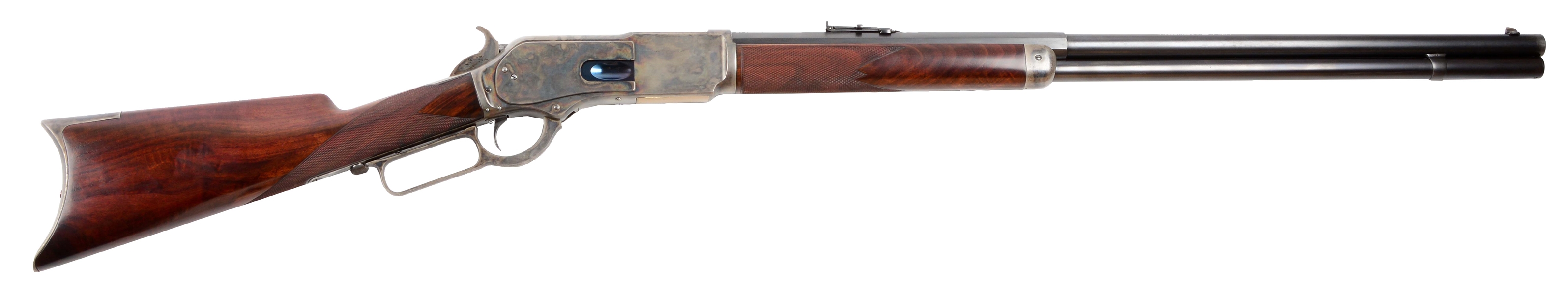 (A) DELUXE WINCHESTER MODEL 1876 OPEN TOP LEVER ACTION SPORTING RIFLE.