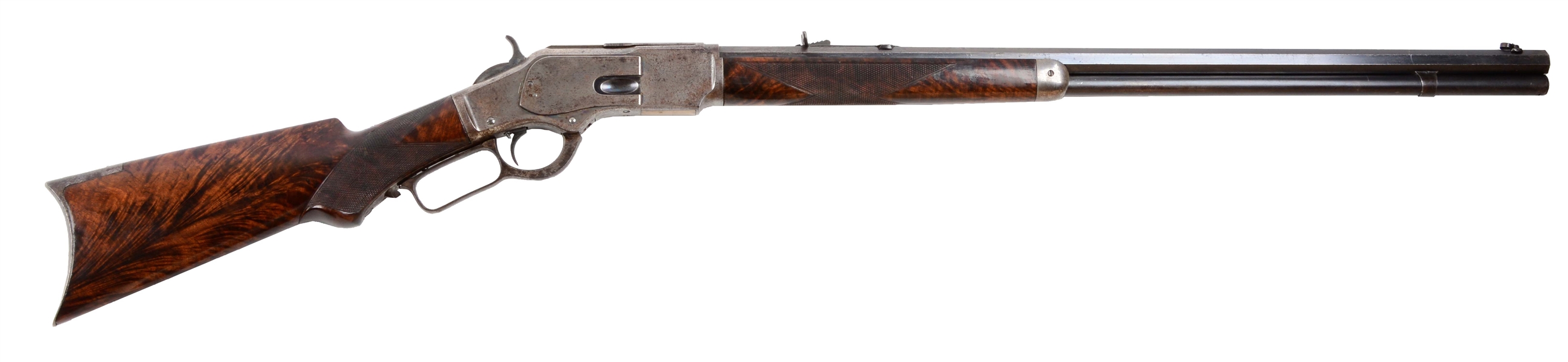 (A) WINCHESTER MODEL 1873 DELUXE LEVER ACTION RIFLE.