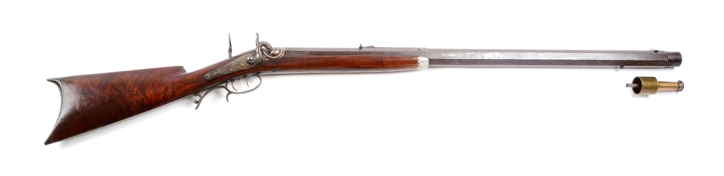 (A) CIRCA 1850S NELSON LEWIS CUSTOM HEAVY BARREL SINGLE SHOT PERCUSSION TARGET/SNIPER RIFLE WITH BULLET STARTER.