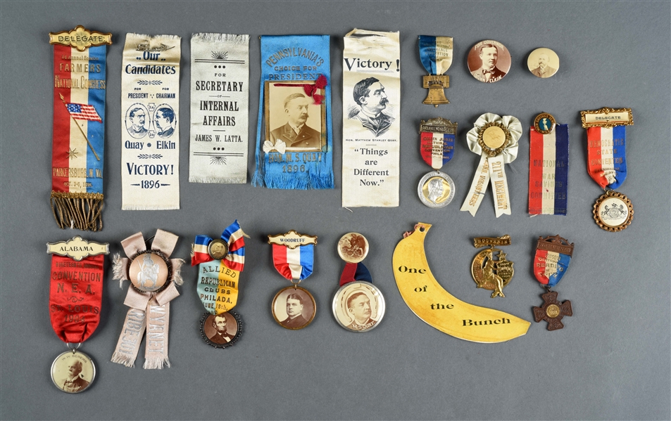 LOT OF HISTORICAL POLITICAL BUTTONS & RIBBONS.