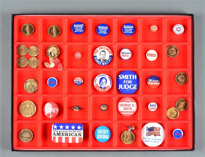 LOT OF HISTORICAL POLITICAL BUTTONS, MEDALS & TOKENS. 
