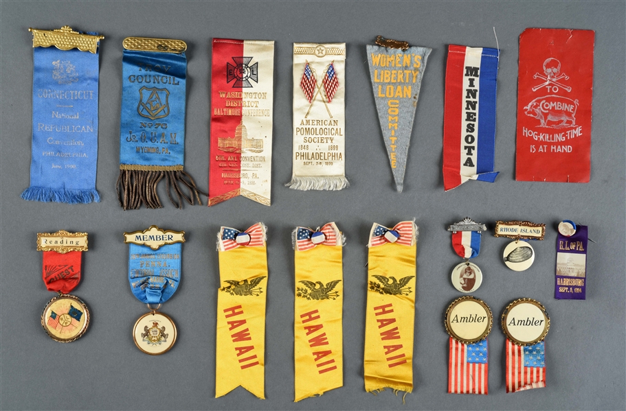 LOT OF HISTORICAL, POLITICAL & OTHER RIBBONS. 