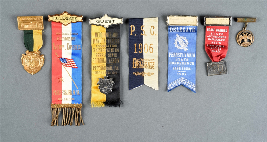 LOT OF HISTORICAL POLITICAL RIBBONS, MEDALS AND DELEGATES.