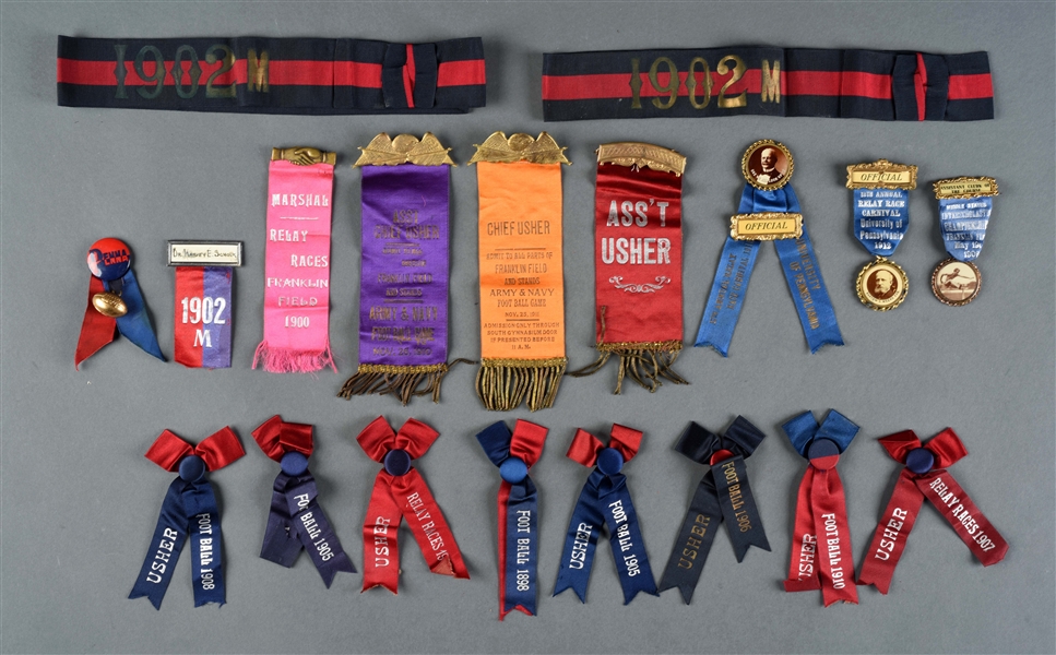 LARGE LOT OF SPORTS RELATED RIBBONS & BUTTONS. 