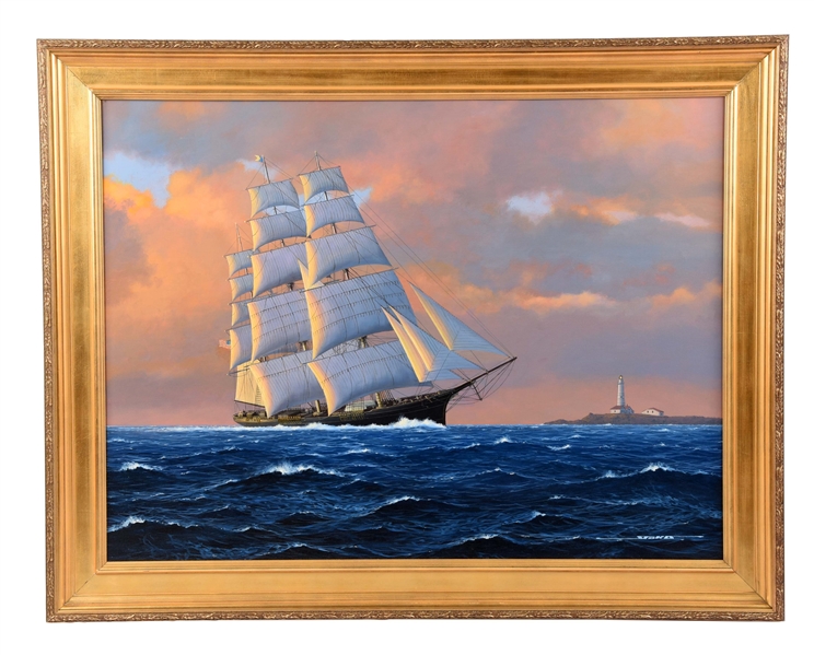 OIL ON CANVAS "SOVEREIGN OF THE SEAS". 