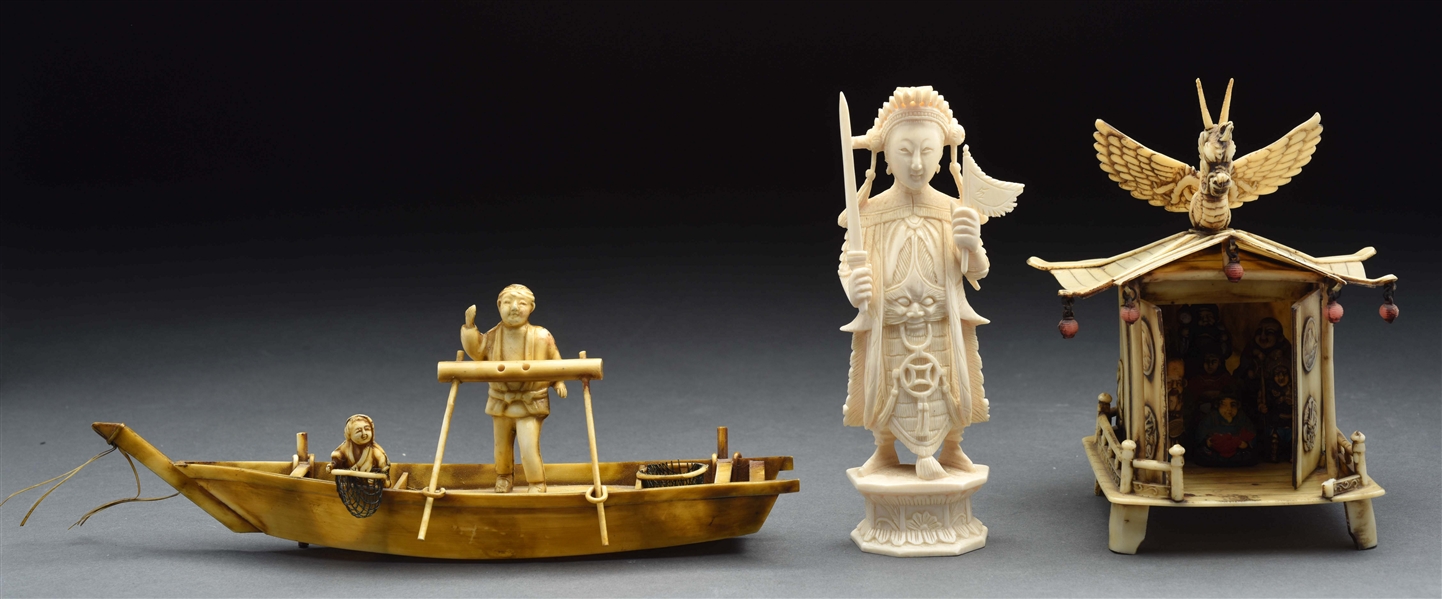 LOT OF 3: CARVED IVORY PIECES.