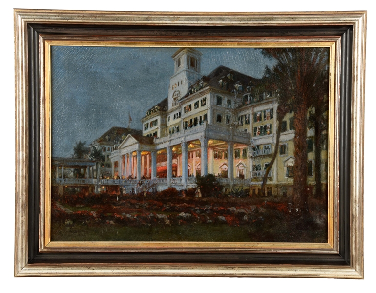 OIL PAINTING OF THE ROYAL POINCIANA HOTEL.