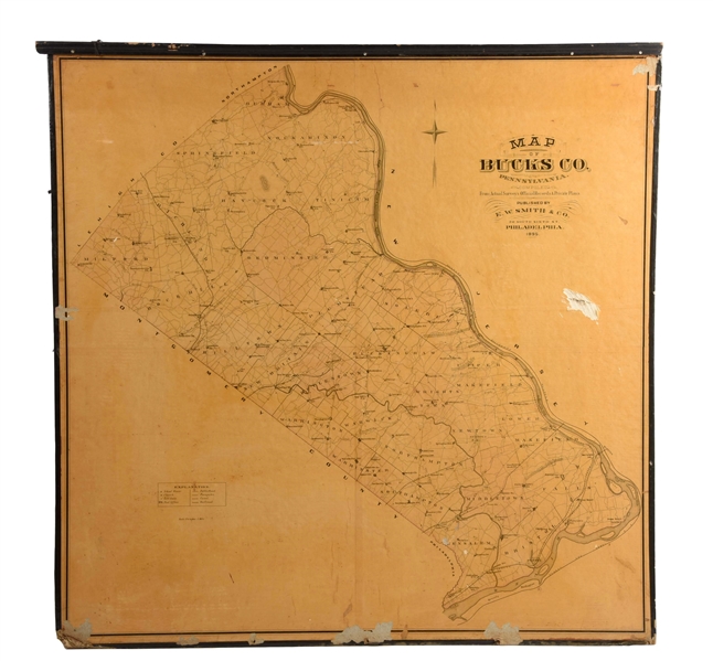 MAP OF BUCKS COUNTY, PENNSYLVANIA ON BOARD.