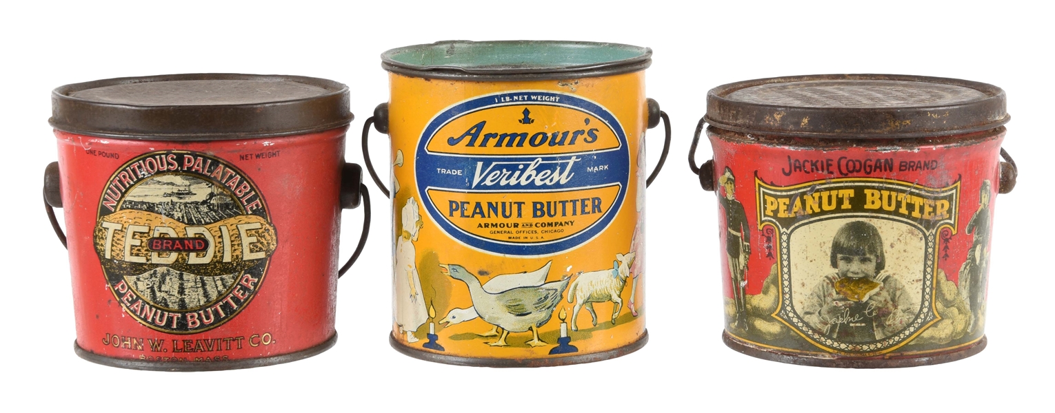 LOT OF 3: PEANUT BUTTER TINS. 