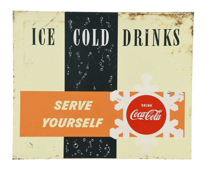 LOT OF 2: COCA-COLA "ICE COLD DRINKS" TIN SIGNS. 