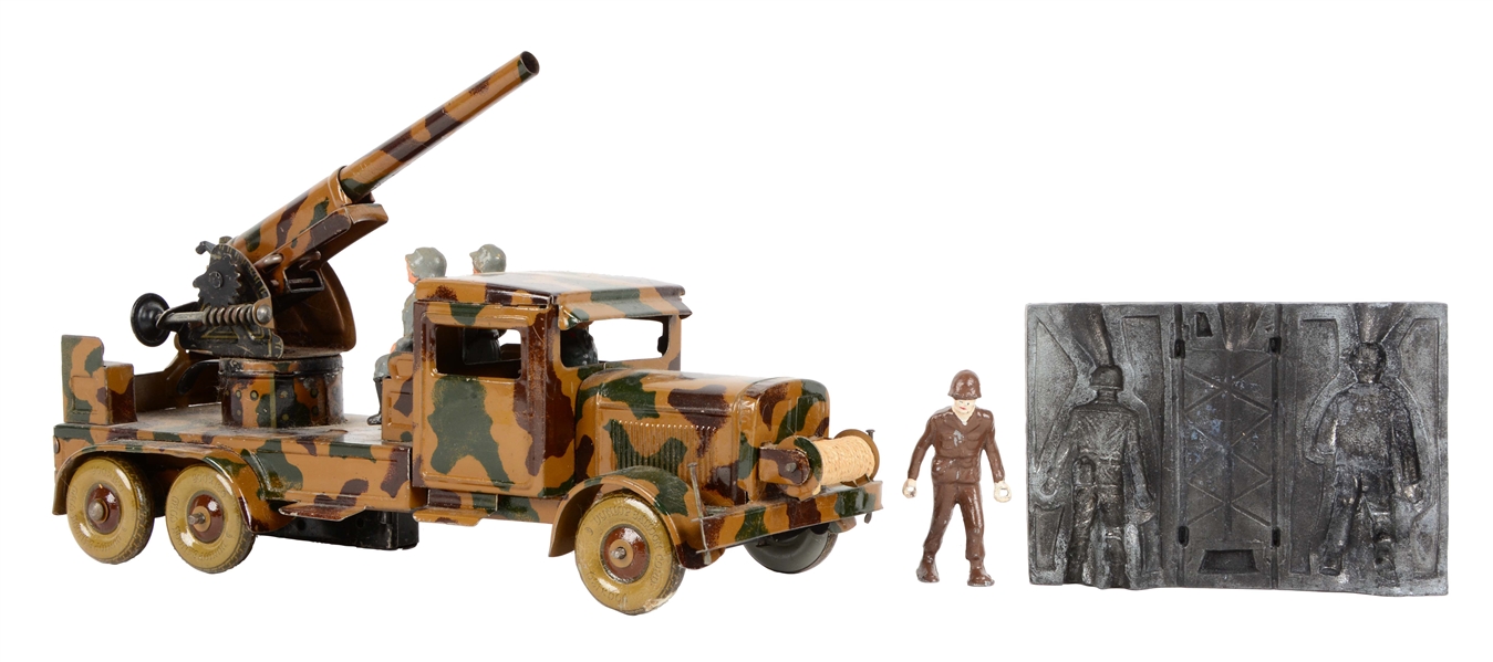 GERMAN TIN LITHO WIND UP HAUSSER CANNON TRUCK.