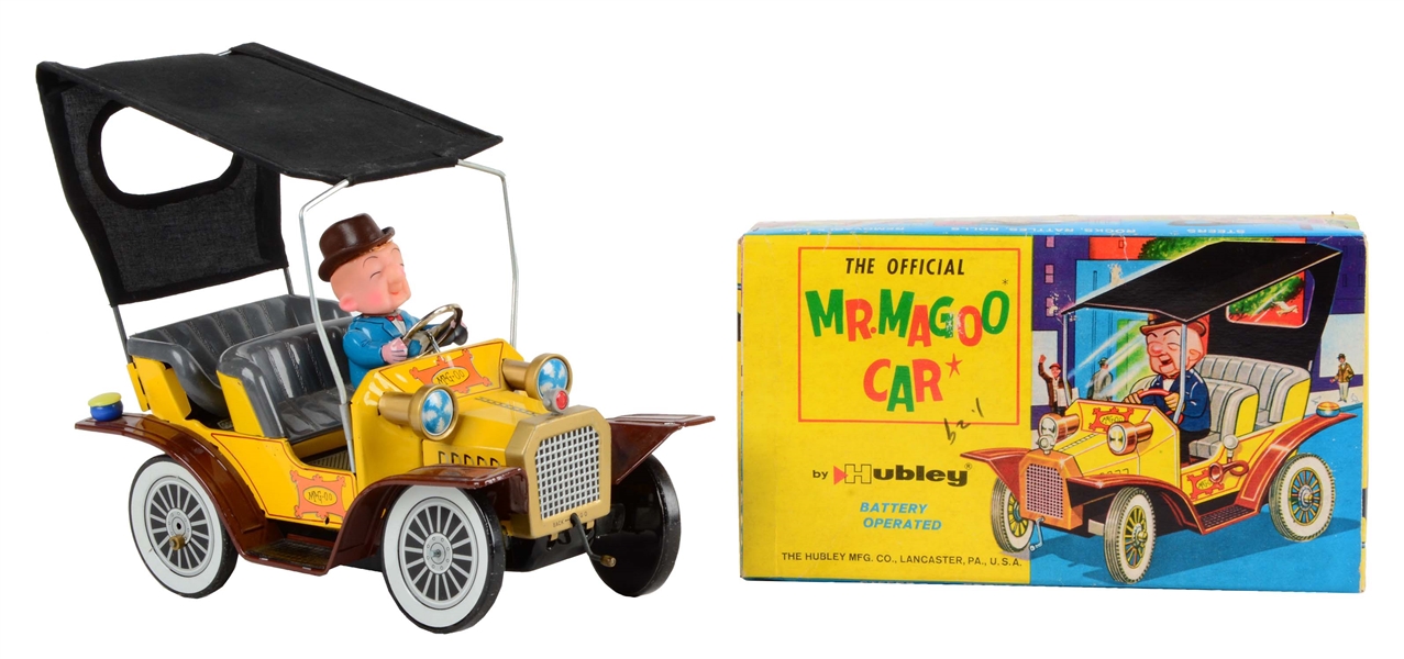 HUBLEY BATTERY OPERATED MR. MAGOO CAR WITH BOX. 