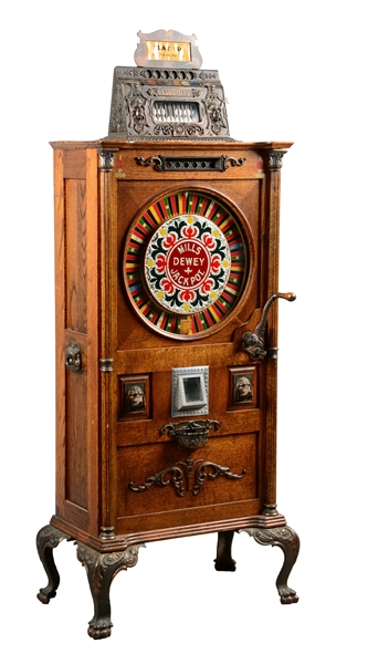 **25¢ MILLS DEWEY JACKPOT UPRIGHT SLOT MACHINE.